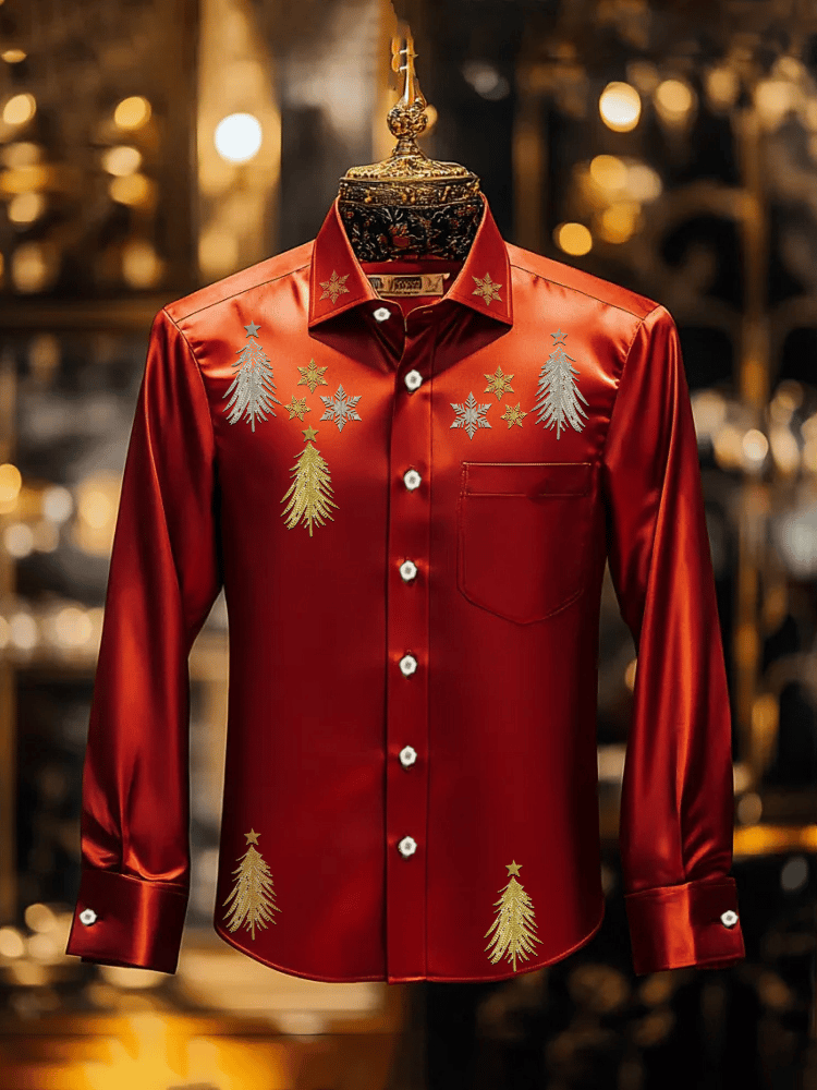 Men's Satin Luxury Christmas Long Sleeve Shirt