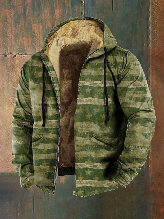 Men's Retro Flag Print Zip Hooded Jacket