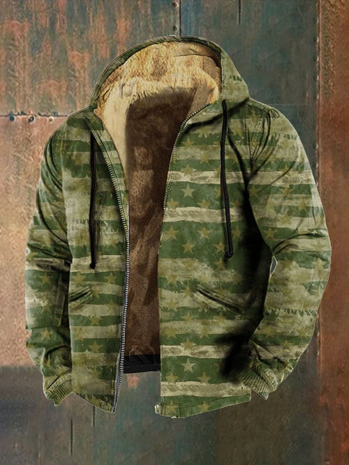 Men's Retro Flag Print Zip Hooded Jacket