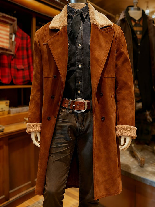 Men's Vintage Suede Patchwork Plush Multi-Pocket Reverse Collar Outdoor Jacket