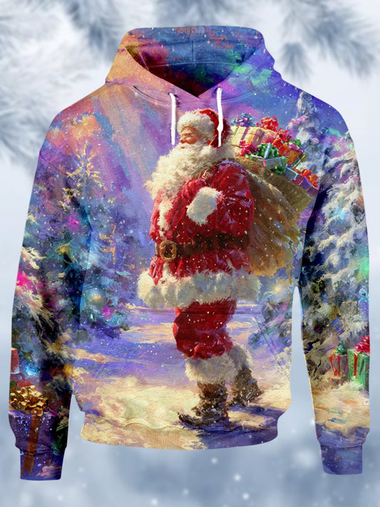 Men's Retro Christmas American Flag Fleece Hoodie