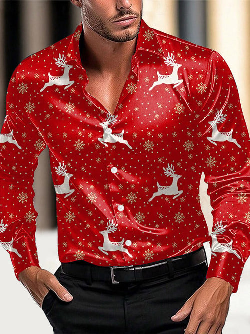 Men's Luxury Christmas Contrast Color Print Long Sleeve Shirt