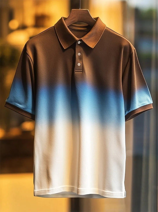 Men's Business Casual Gradient Art Button Short Sleeve Polo Shirt