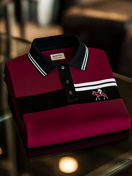 Men's Retro Business Logo Print Long Sleeve Polo Shirt