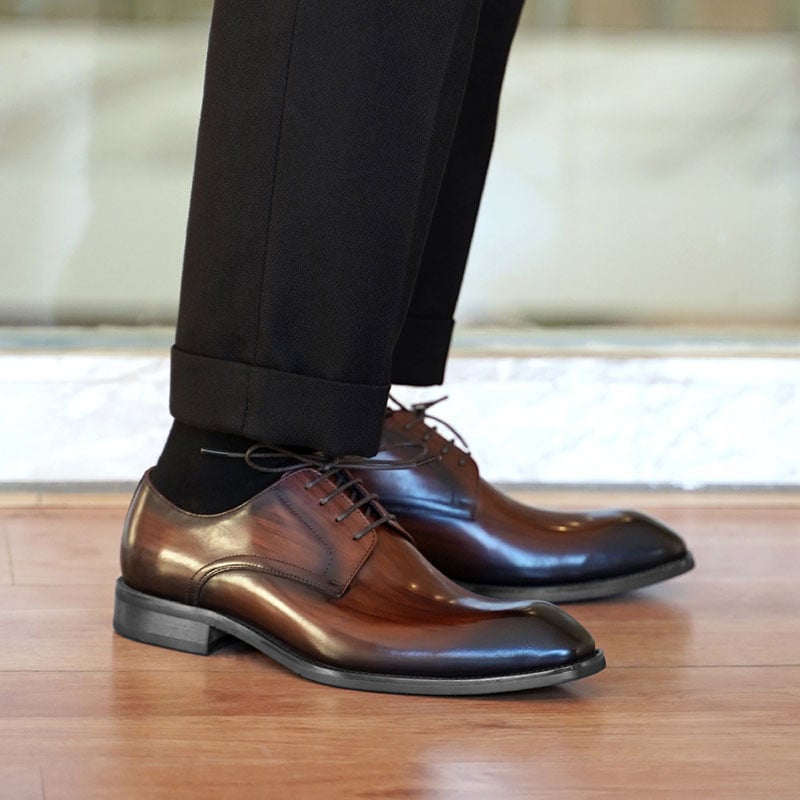 Men's Business Casual Faux Wood Grain Old Square Toe Faux Leather Derby Shoes