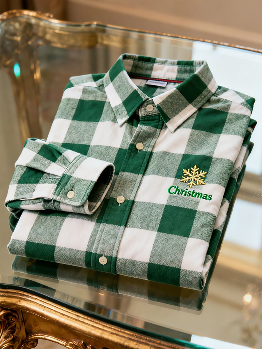 Men's Christmas Plaid Long Sleeve Shirt