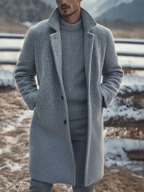 Men's Vintage Wool Lapel Collar Mid-Length Coat Jacket