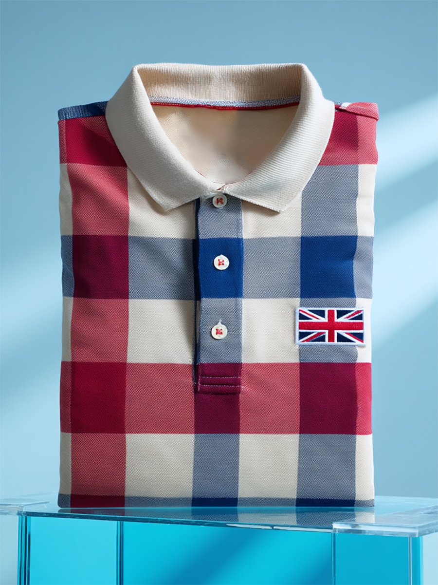 Men's Business Casual Union Jack Button Short Sleeve Polo Shirt