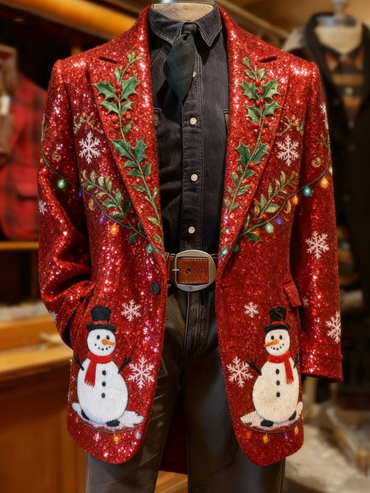 Men's fashionable Christmas snowman lapel suit jacket