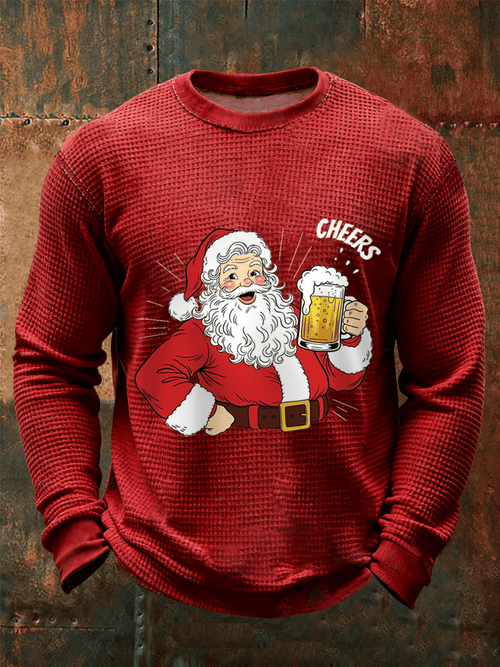 Men's Merry Christmas Santa Claus Printed Casual Long-Sleeved Top