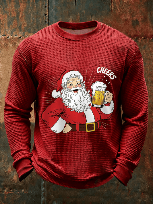 Men's Merry Christmas Santa Claus Printed Casual Long-Sleeved Top