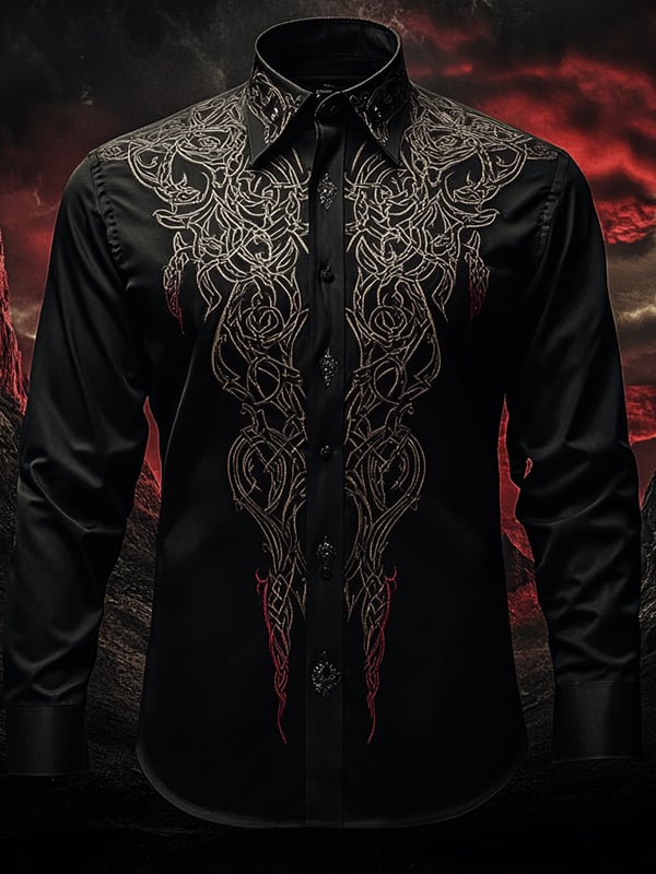 Men's Vintage Gothic Viking Print Long Sleeve Shirt