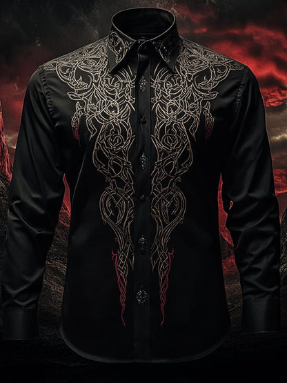 Men's Vintage Gothic Viking Print Long Sleeve Shirt