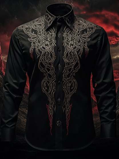 Men's Vintage Gothic Viking Print Long Sleeve Shirt