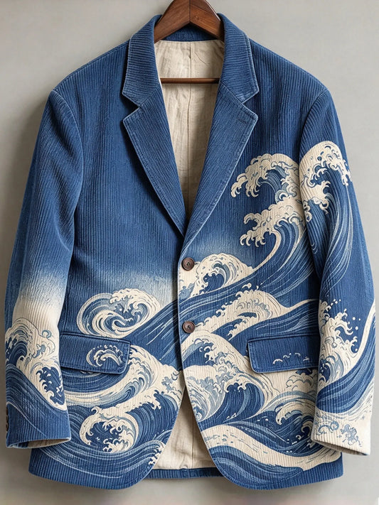 Men's Retro Japanese Wave Pattern Casual Blazer