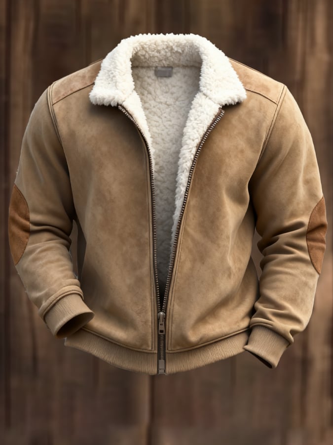 Men's Vintage Warm Suede Stitching Fur Lapel Western Jacket