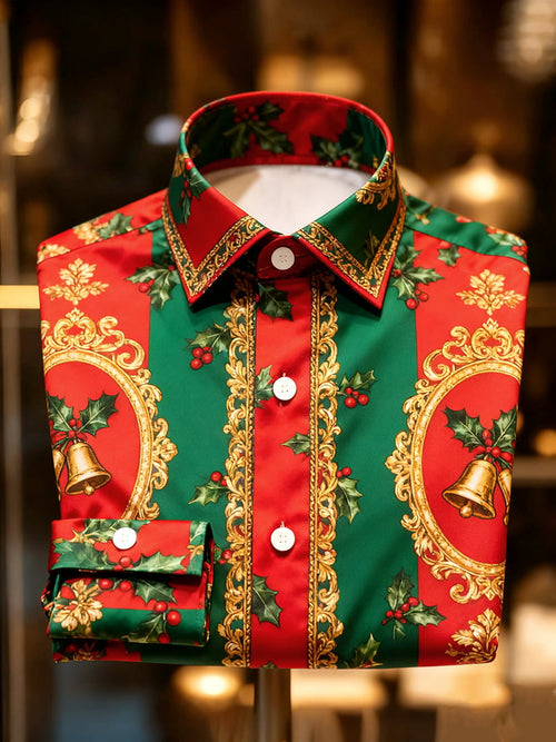 Men's Christmas Holiday Button-Down Long Sleeve Shirt