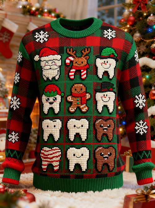 Christmas Teeth Dentist Assistant Cartoon Print Ugly Pullover Sweater