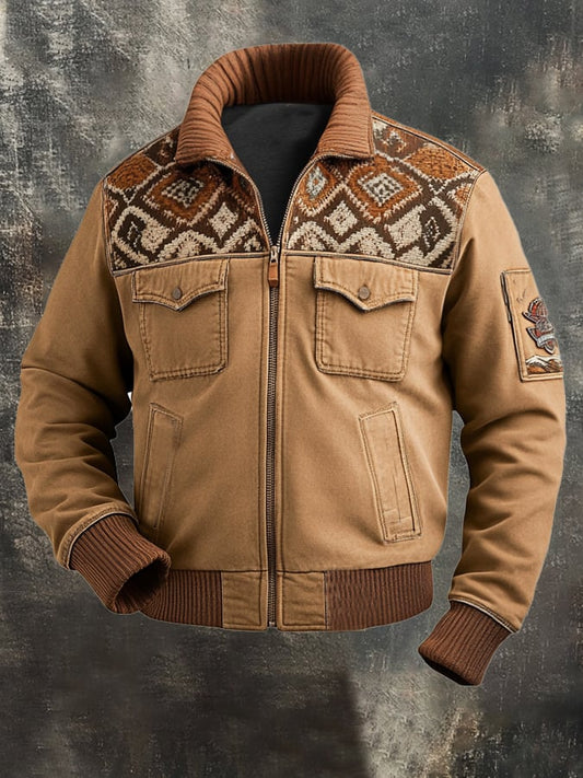 Men's Retro Classic Distressed Casual Fur Collar Pocket Jacket
