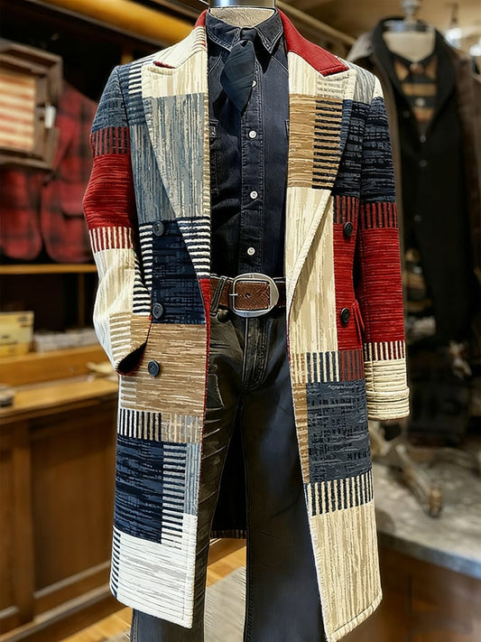 Men's Fashionable Retro Geometric Casual Woolen Coat