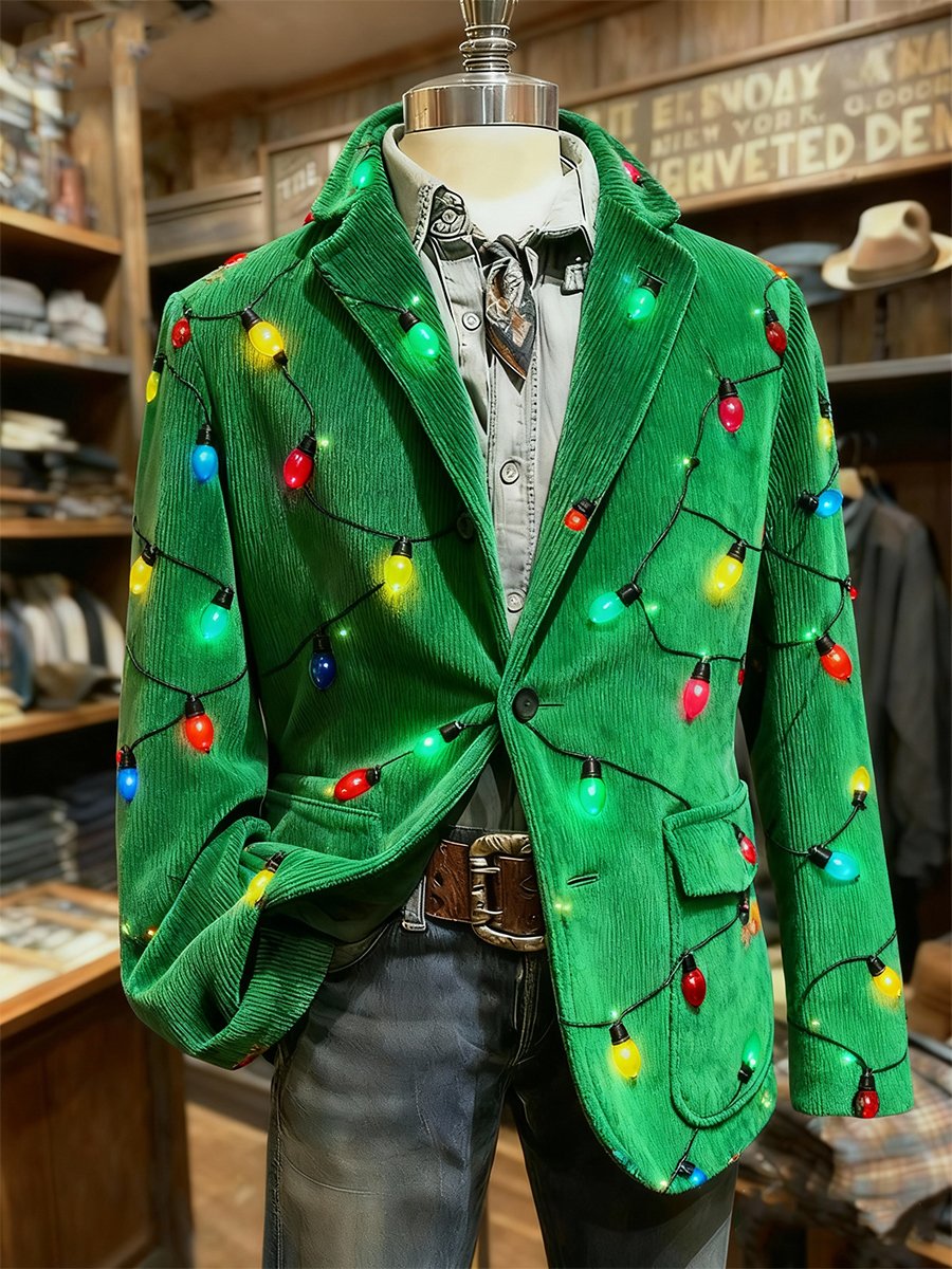 Men's Corduroy Christmas Lights Lapel Suit Jacket