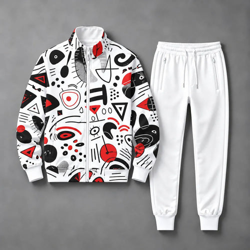 Men's Abstract Print Stand-Collar Sweatshirt and Pants Set