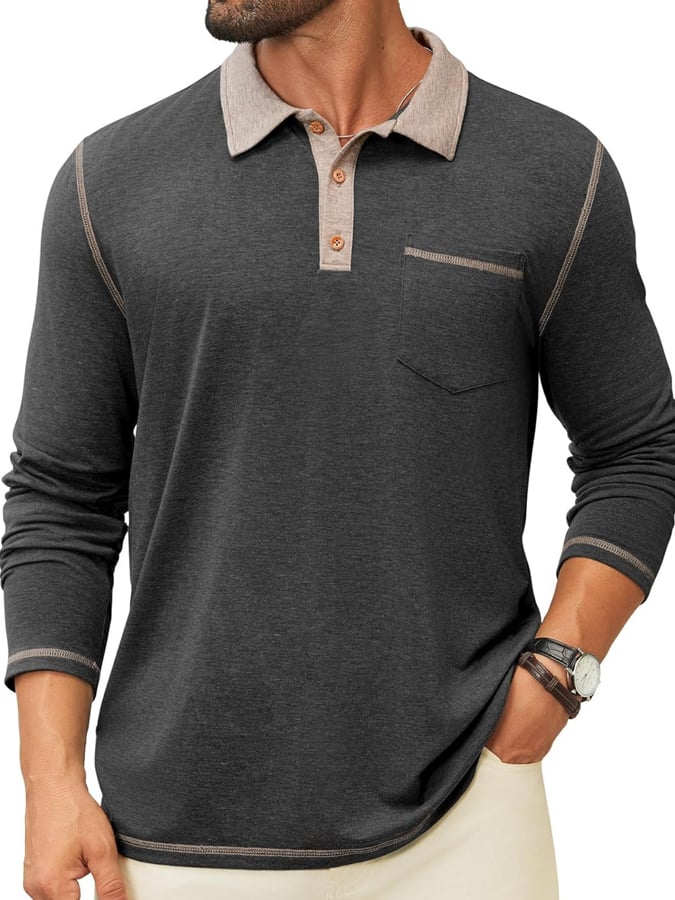 Men's Retro Colorblock Pocket Polo Shirt