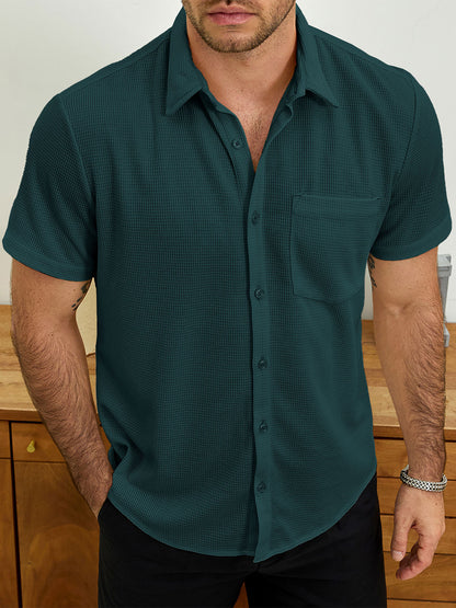 Men's Casual Waffle Summer Beach Short Sleeve Shirt