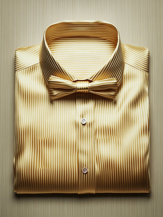 Men's Silk Stripe Luxury Business Long Sleeve Shirt No Bow Tie