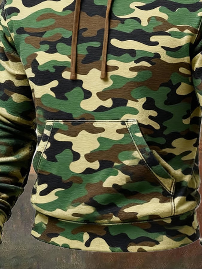 Men's Retro Distressed Color Block Camouflage Print Casual Long Sleeve Sweatshirt