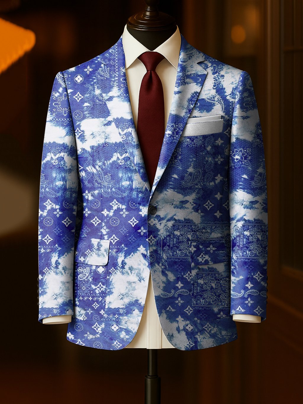 Men's Business Casual Large Pocket Notch Lapel Print Blazers