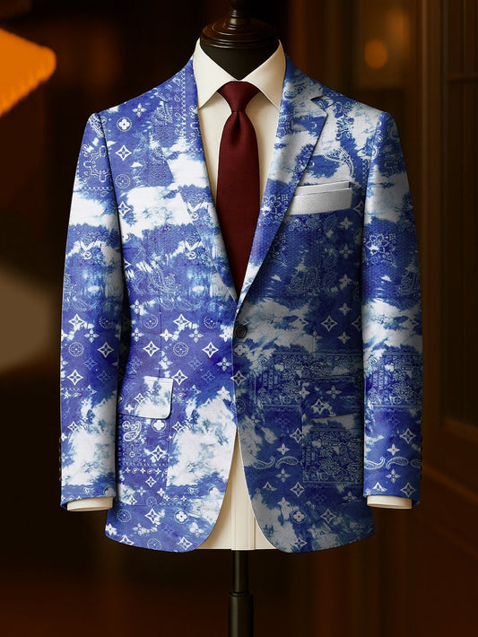 Men's Business Casual Large Pocket Notch Lapel Print Blazers
