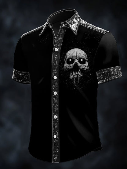 Men's Retro Baroque Print Dark Shirt