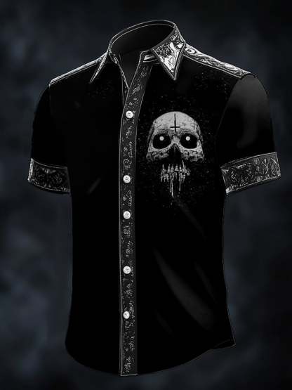 Men's Retro Baroque Print Dark Shirt