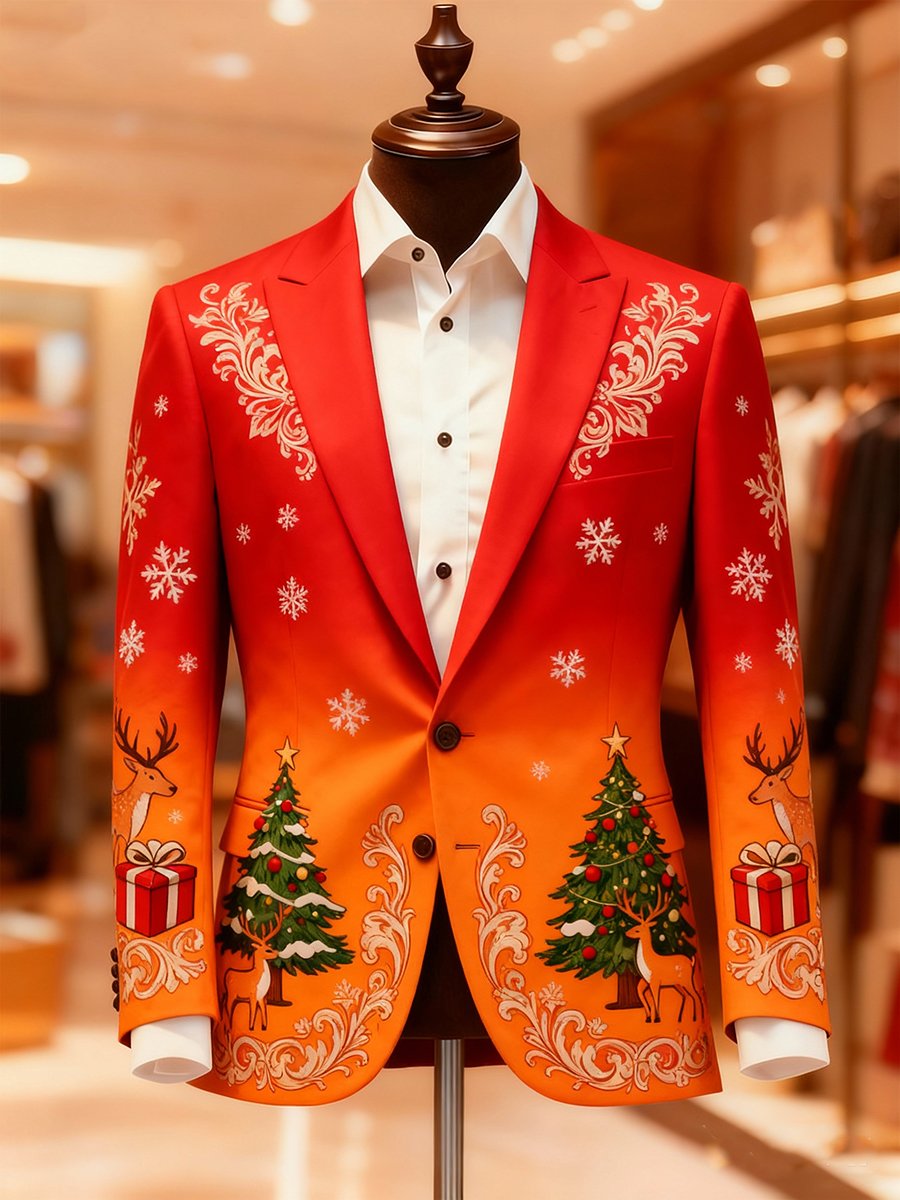 Luxury Christmas Reindeer Lapel Suit Jacket for Men