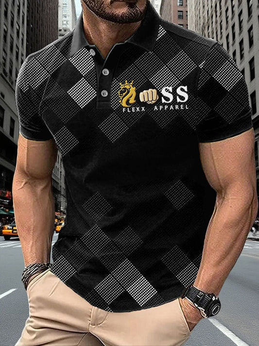 Men's Retro Letter Design Printed Casual Polo Shirt