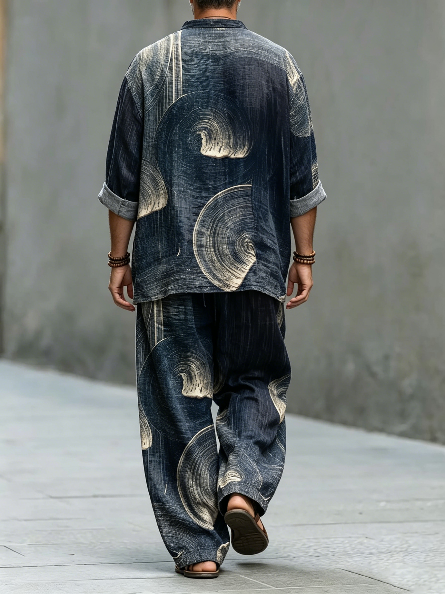Men's Vintage Gradient Floral Print Cotton Shirt Set