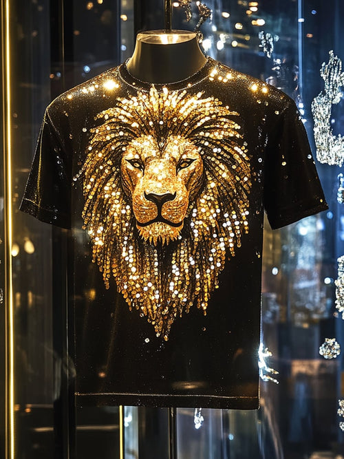 Men's Business Lion Print Short Sleeve T-Shirt