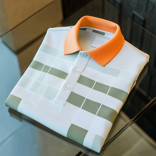 Men's Business Casual Jacquard Button Short Sleeve Polo Shirt