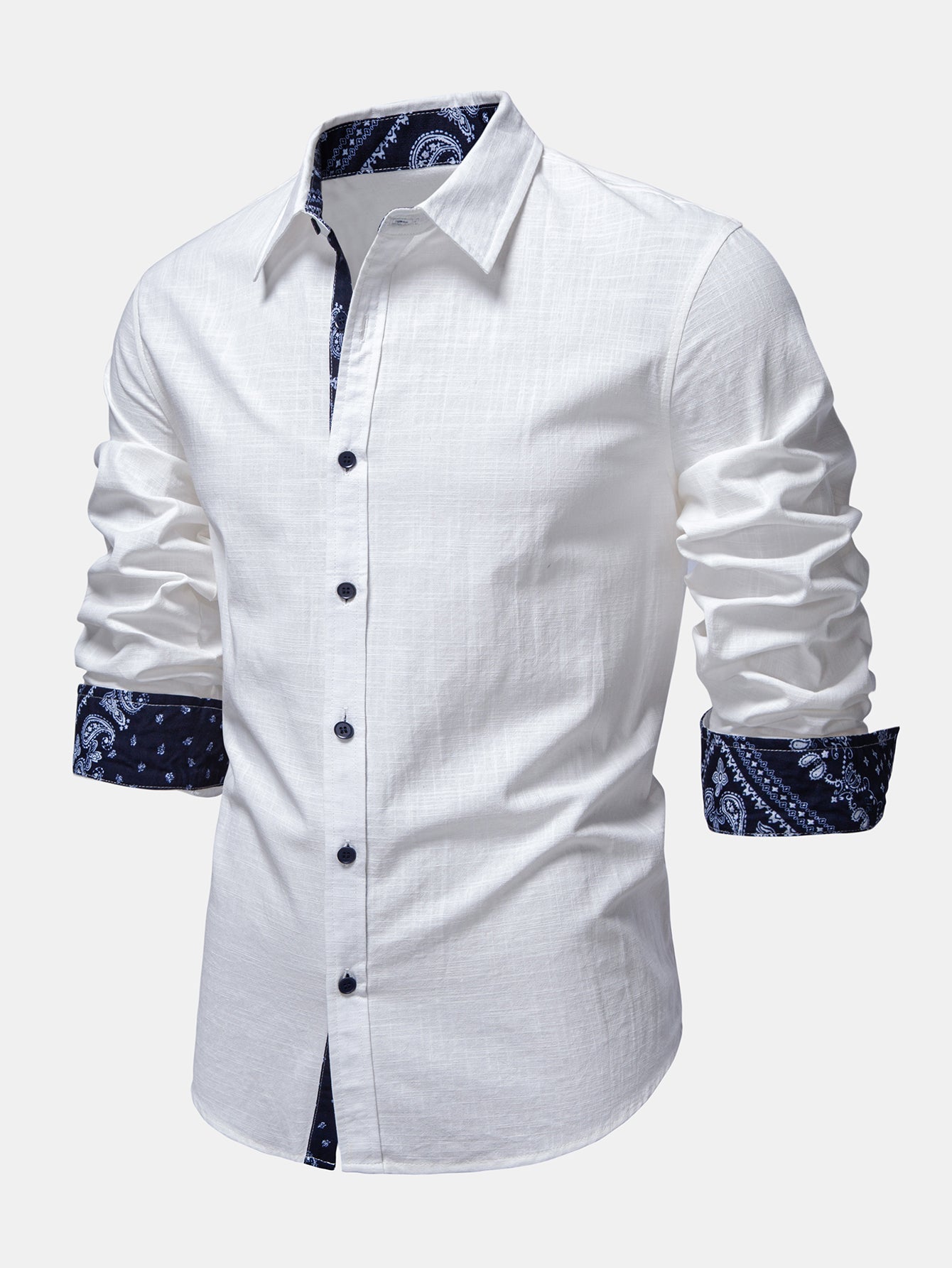 Contrast Paisley Print Linen Look Shirt