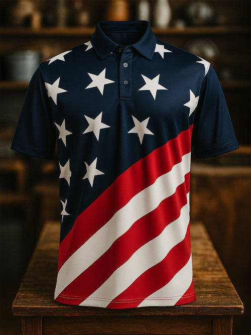 Men's Business Casual Independence Day Button Short Sleeve Polo Shirt