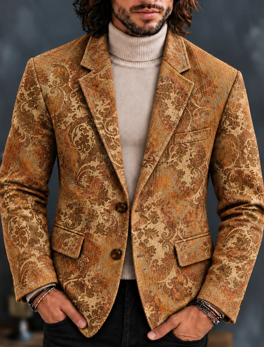 Men's Vintage Ethnic Floral Pattern Print Casual Corduroy Blazer