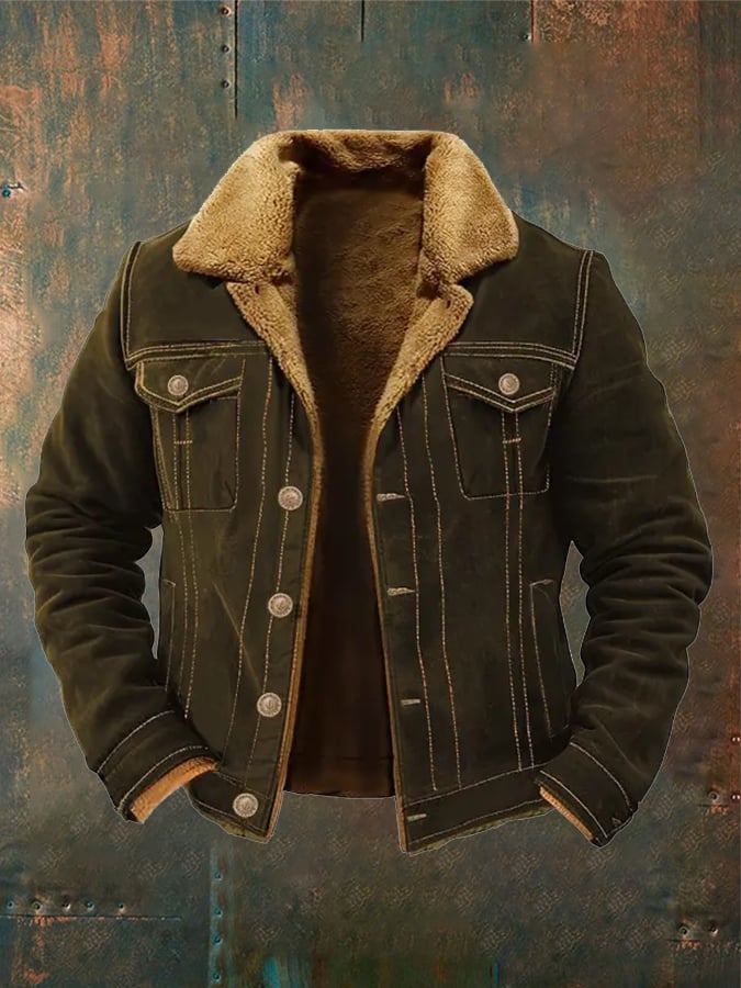 Men's Vintage Outdoor Workwear Cargo Tactical Lapel Casual Fleece Jacket
