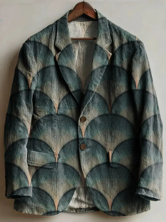 Men's Japanese Fan-shaped Symmetrical Art Patterns Print Casual Blazer