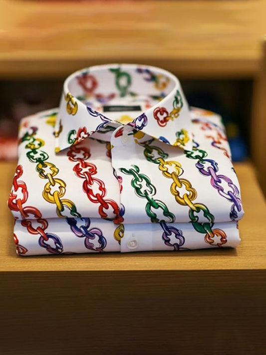 Men's Fun Print Business Lapel Short Sleeve Shirt
