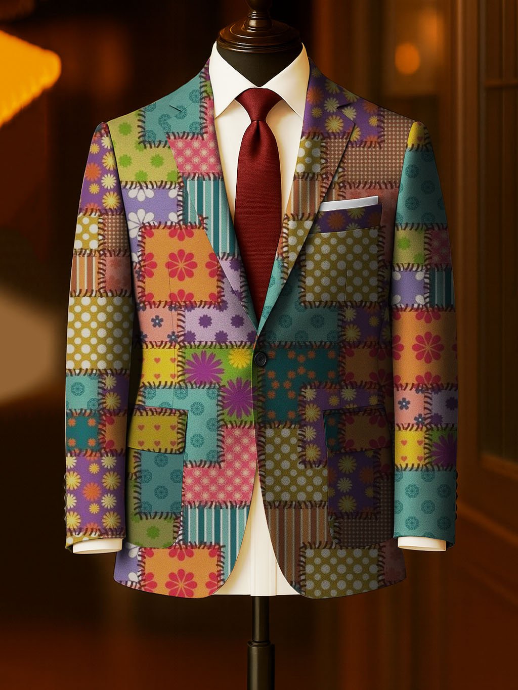 Men's Business Casual Large Pocket Print Blazers