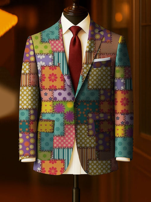 Men's Business Casual Large Pocket Print Blazers