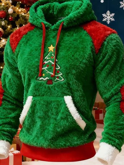 Men's Casual Christmas Print Flannel Hooded Sweatshirt