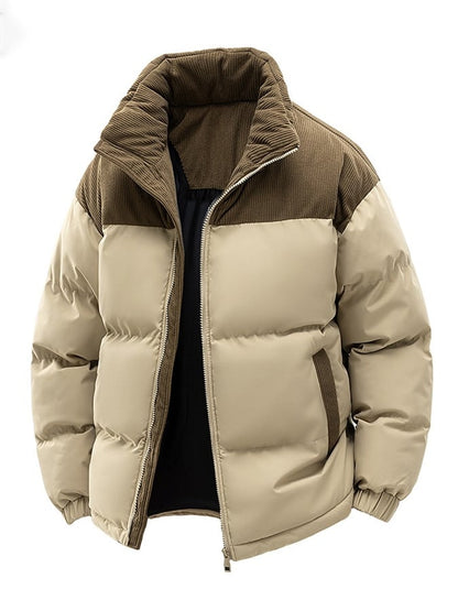 Men's Warm Corduroy Stitching Contrast Color Cotton Jacket (Removable Hood)