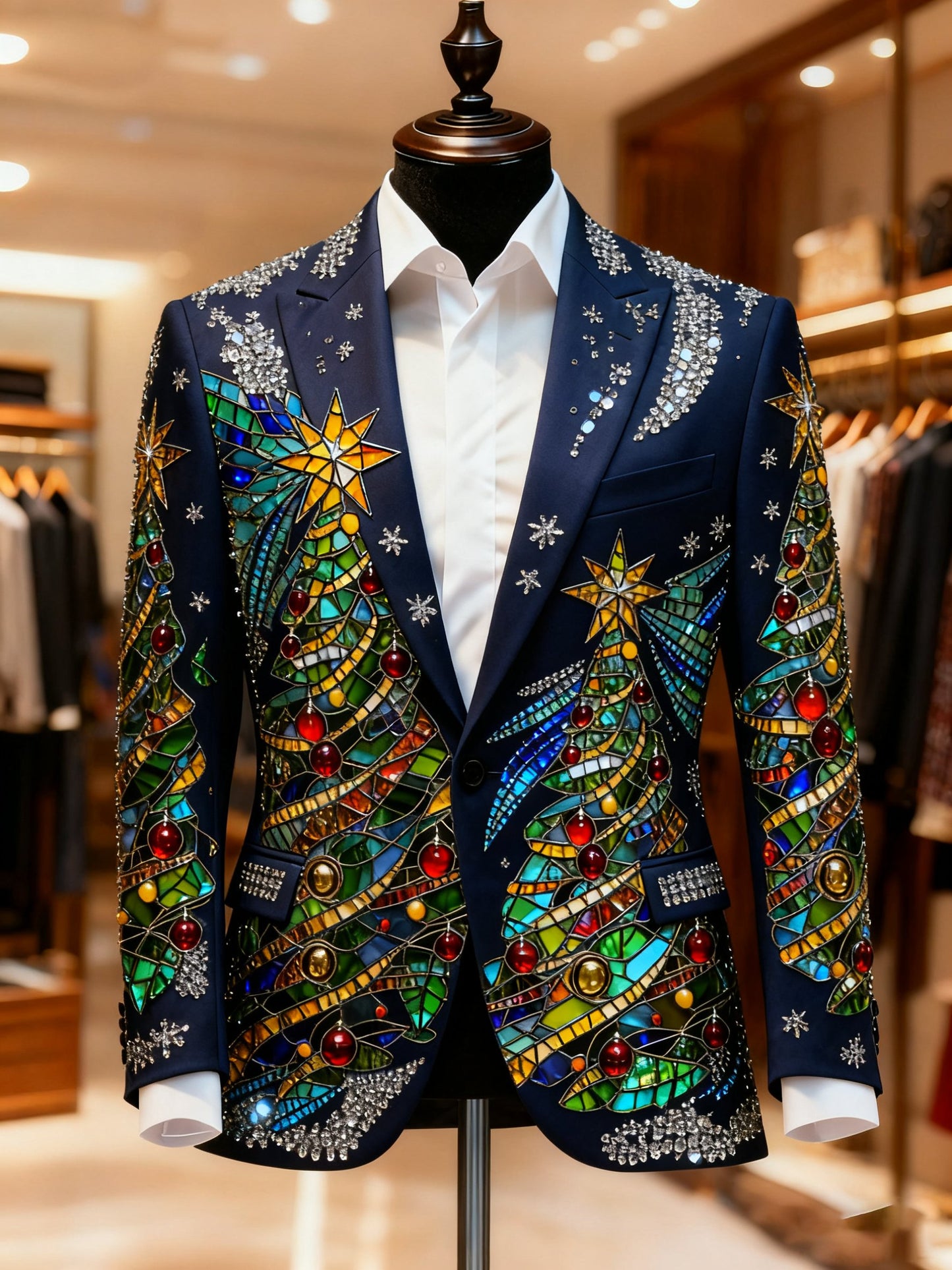 Men's Christmas Casual Print Large Pocket Blazers